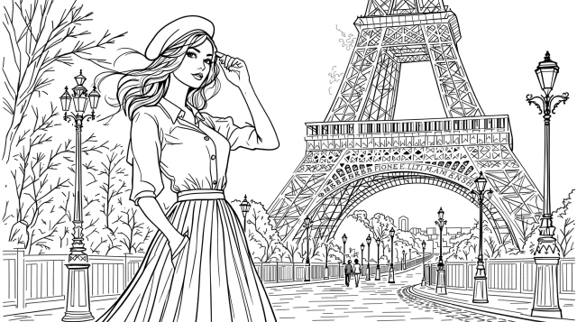 パリのランドマークのぬりえ