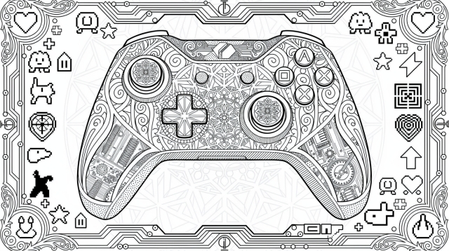 Une manette de jeu moderne ornée de mandalas et de motifs Art Nouveau.