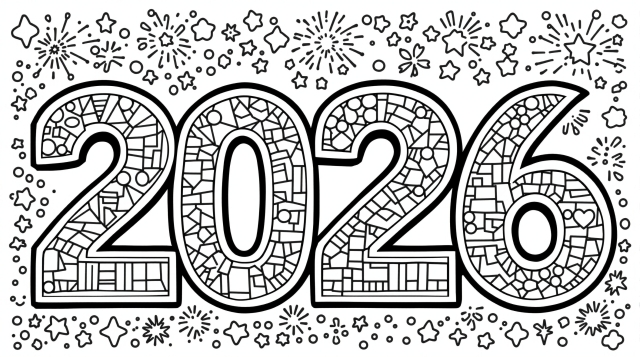 新年のお祝いのぬりえ