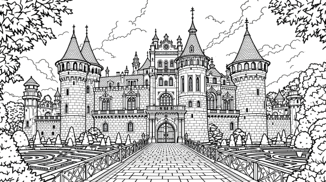 ヨーロッパの城のぬりえ
