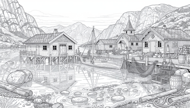 地中海の風景のぬりえ