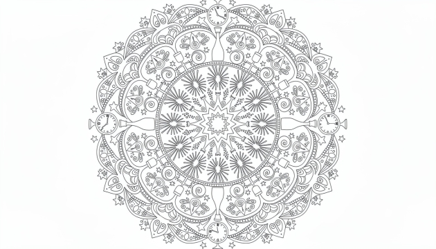 Una página para colorear de mandala circular intrincado presenta patrones de paisley ornamentados y motivos florales que irradian desde un centro de estrella detallado.
