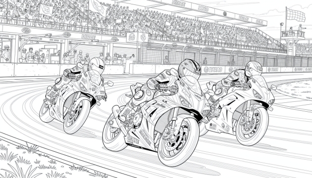 Des motos sportives penchées dans un virage devant des milliers de spectateurs dans les tribunes d'un circuit professionnel.