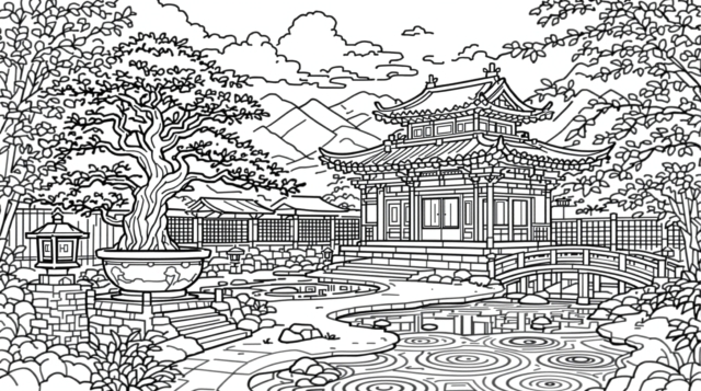 日本庭園のぬりえ