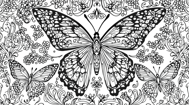 ウィリアム・モリス風アールヌーヴォー様式の蝶々の緻密な塗り絵 - 大人の塗り絵