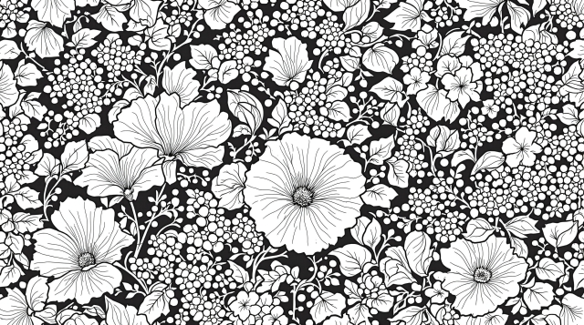 ウィリアム・モリス風 スイートピーとブルーベリーの優雅な大人の塗り絵 - 精密な植物画デザイン