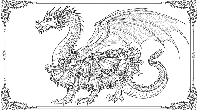 チュチュを着た可愛いドラゴンの塗り絵 - 大人向けファンタジーぬりえ