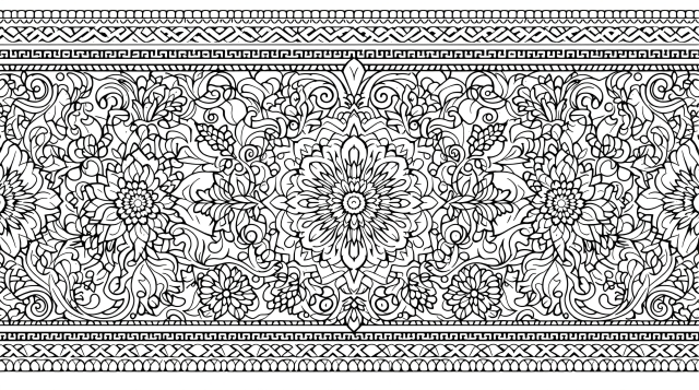 アルテ・ポーヴェラ家具装飾の精巧なボーダーデザイン - イタリア民俗芸術モチーフの装飾帯塗り絵