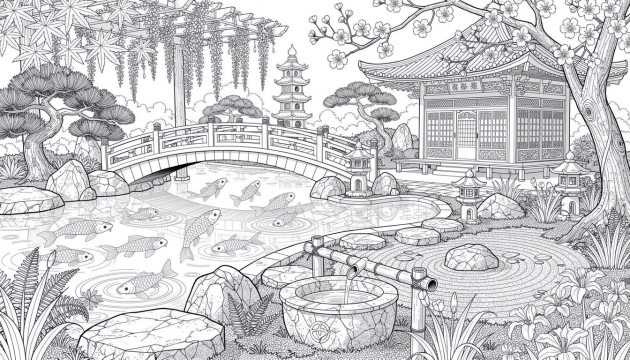 Japanska Trädgårdar Målarbilder