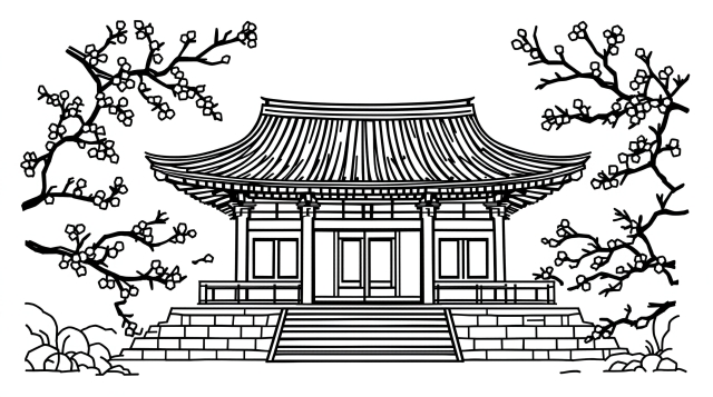 日本の寺院のぬりえ